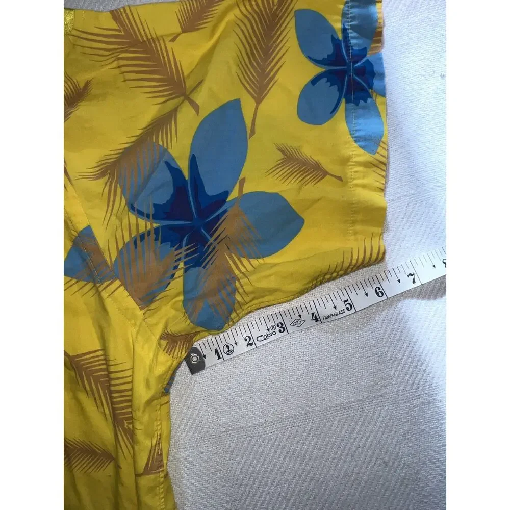 MOJEANS Yellow Blue Floral Tropical Palm Tree Print Button Up Shirt 3XL Vintage - Picture 10 of 15